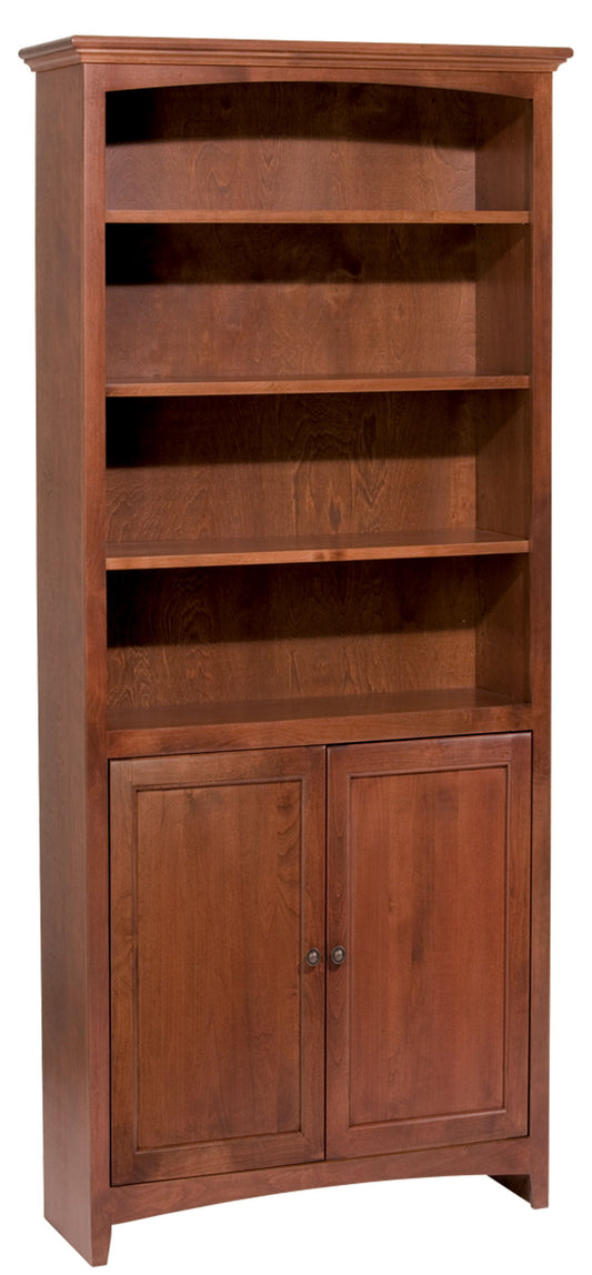 McKenzie - Alder Bookcase With Doors - Glazed Antique Cherry - 32.5"W - 72"H